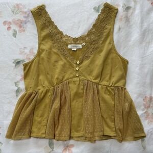 Anthropologie Babydoll‎ SM Cami Crop Ruffle Cottage Whimsy Preppy Milkmaid Sheer